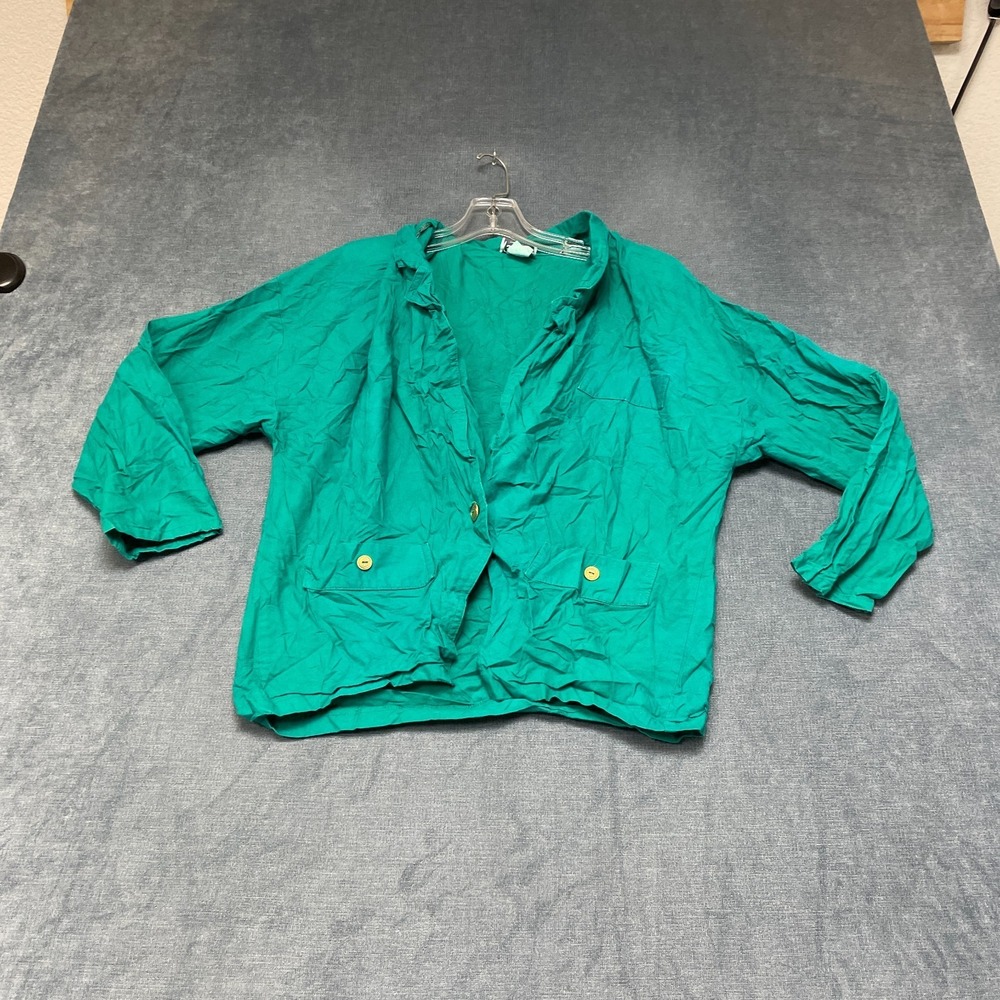 Vintage Bonnie Top Womens Green Casual Long Sleeve Gold-Toned Button Front